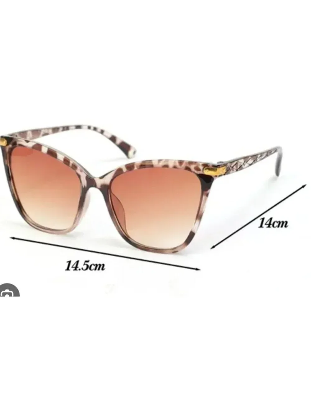 Leopard Print Oversized Cat Eye Sunglasses With Brown Gradient Lenses & Gold Acc